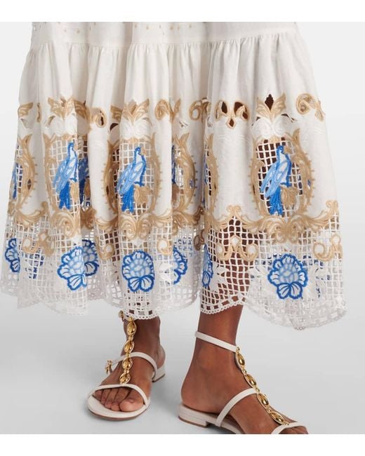 Farm Rio White Besticktes Maxikleid Aus Einem Leinengemisch