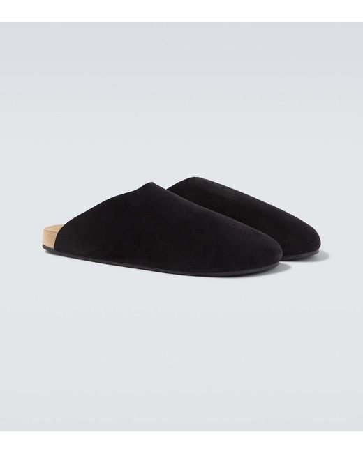 The Row Black New Lucca Suede Slip-On Shoes for men