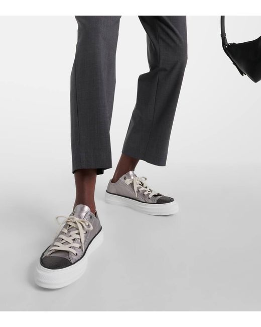 Zapatillas de piel metalizada Brunello Cucinelli de color White