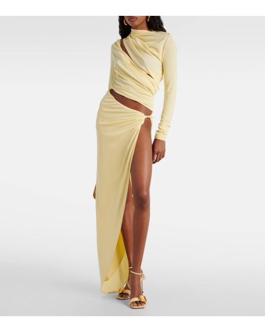 Christopher Esber Yellow Asymmetric Draped Cutout Midi Dress