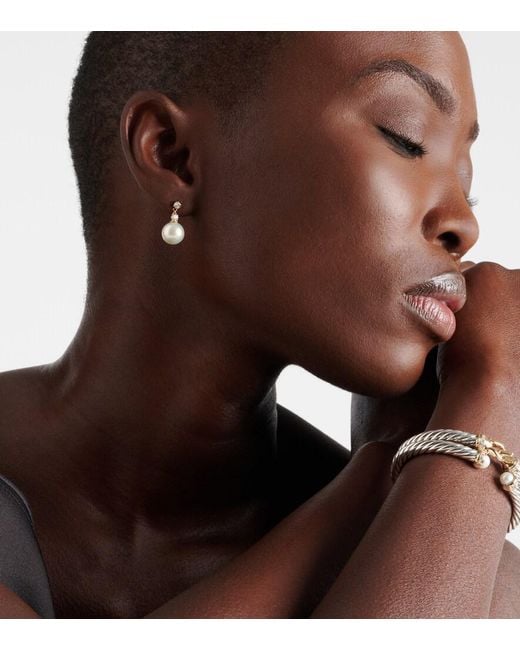STONE AND STRAND White Essential 14Kt Drop Earrings With Pearls And Diamonds