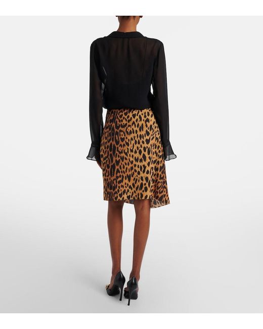Gucci Natural Leopard-Print Silk Midi Skirt
