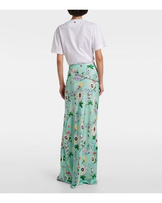 Rabanne Green Chain-Detail Floral Satin Maxi Skirt