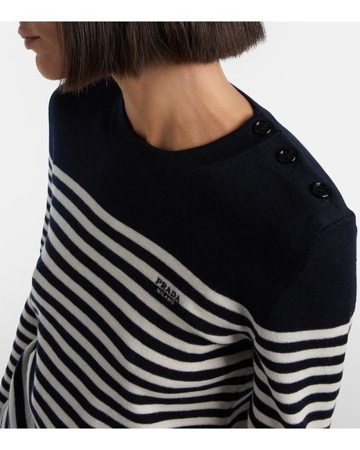 Prada Blue Striped Virgin Wool Sweater