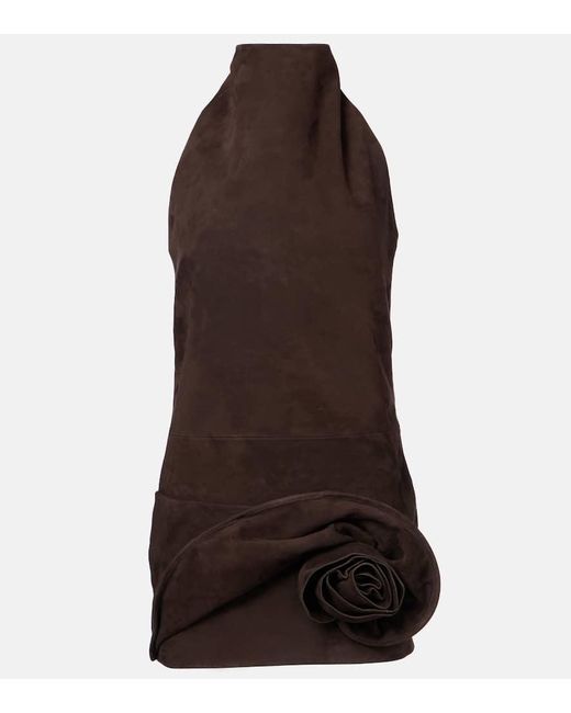 Magda Butrym Brown Floral-Applique Suede Minidress