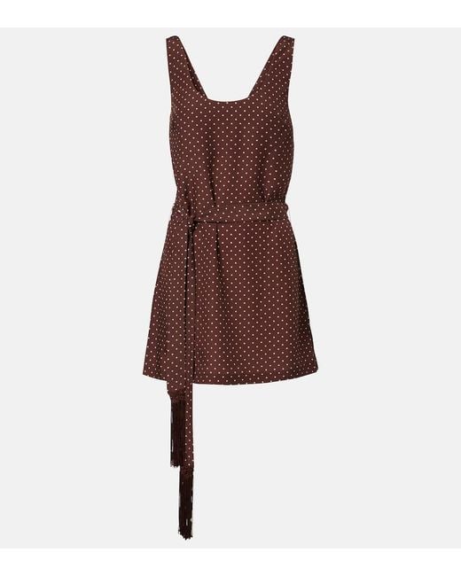 Posse Brown Evie Belted Polka-Dot Minidress