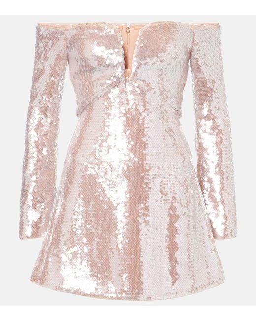Self-Portrait Pink Sequined Off-Shoulder Minidress