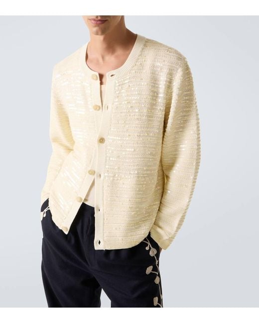 Bode Natural Sequin Spotlight Embellished Wool Cardigan for men