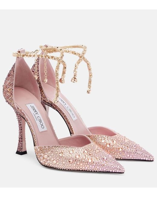 Escarpins Stevie 100 En Satin A Cristaux Jimmy Choo en coloris Pink