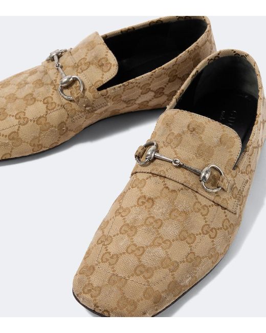 Gucci White Horsebit Gg Canvas Distressed Loafers for men