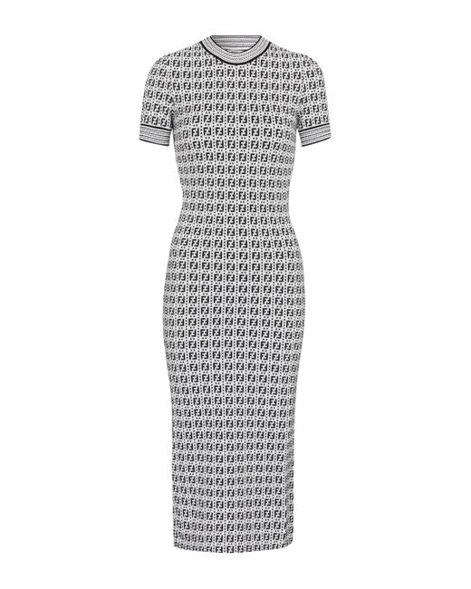 Fendi White Logo Jacquard Knit Midi Dress