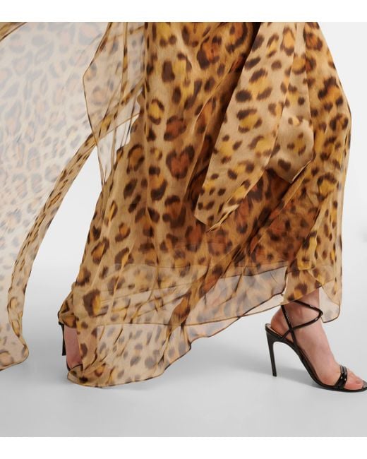 Oscar de la Renta Metallic Leopard-Print Silk Chiffon Kaftan