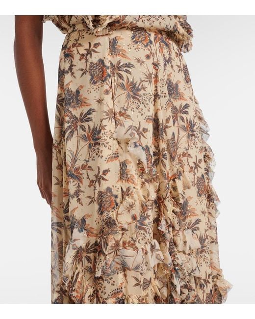 Ulla Johnson Natural Adele Printed Silk-Blend Chiffon Midi Skirt