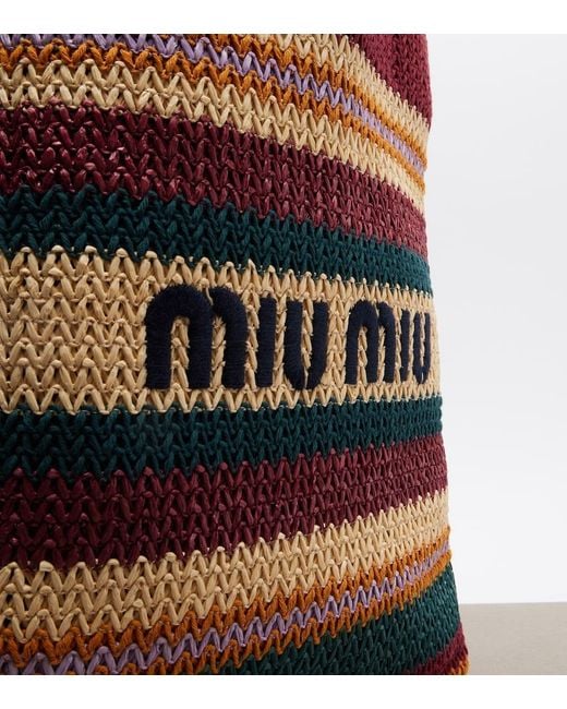Miu Miu Red Woven Raffia-Effect Shopper