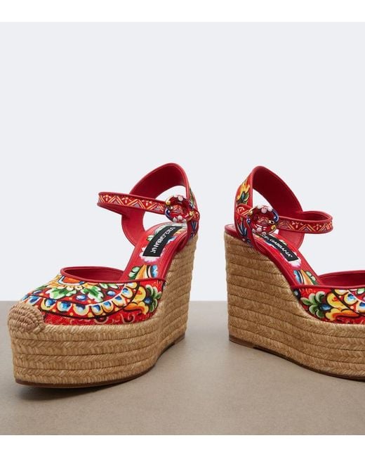 Dolce & Gabbana Red Carretto Canvas Espadrille Wedges