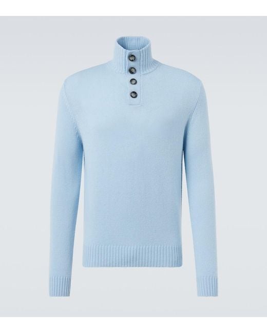Allude Blue Wool And Cashmere Turtleneck Sweater for men
