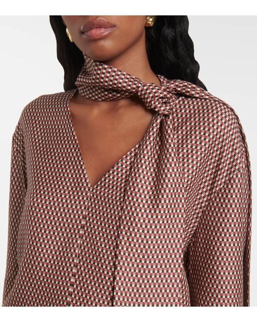 Blusa De Seda Estampada Con Panuelo Joseph de color Brown