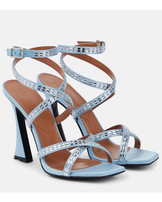 D'Accori Blue Carre Embellished Satin Sandals