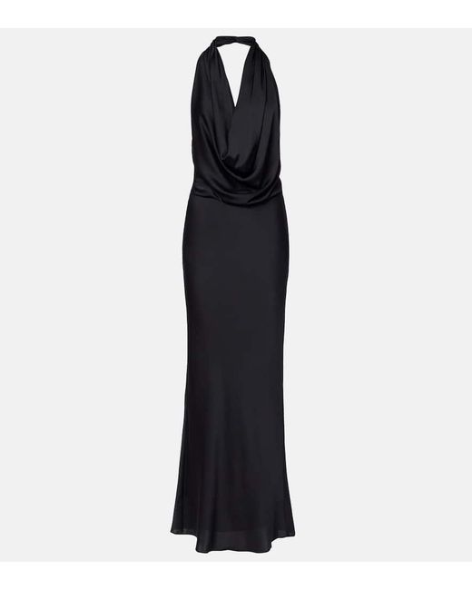 Staud Black Poppi Draped Halterneck Silk-Blend Gown