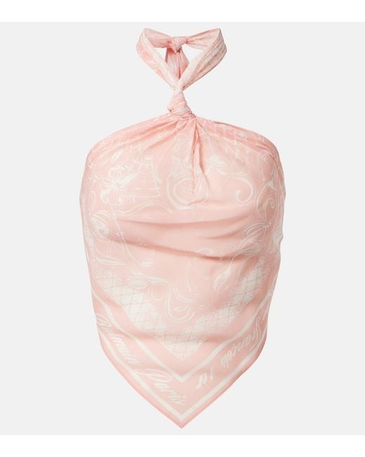 Balmain Pink Printed Halterneck Silk Top