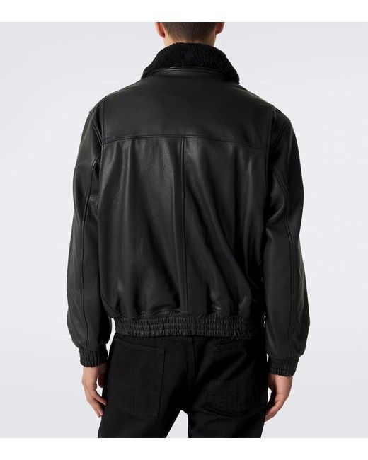 Arma Black Bari Teddy-Trimmed Leather Blouson Jacket for men