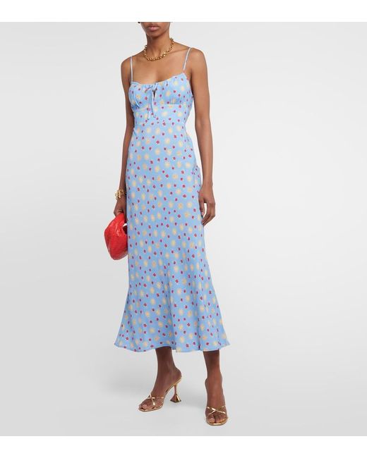 Rixo Blue Lanie Printed Crepe Midi Dress