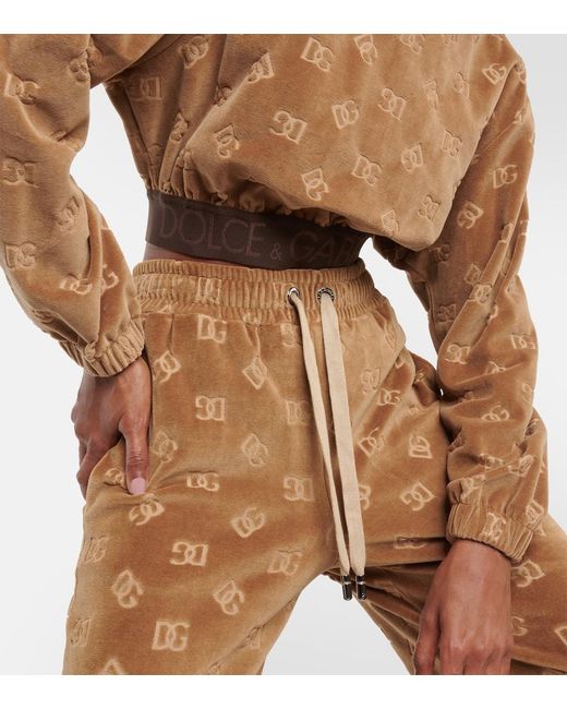 Sudadera de terciopelo cropped con DG Dolce & Gabbana de color Brown