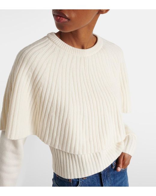 Chloé White Caped Wool And Cashmere Top