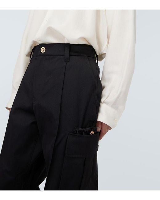 Versace Black Cotton Gabardine Cargo Pants for men
