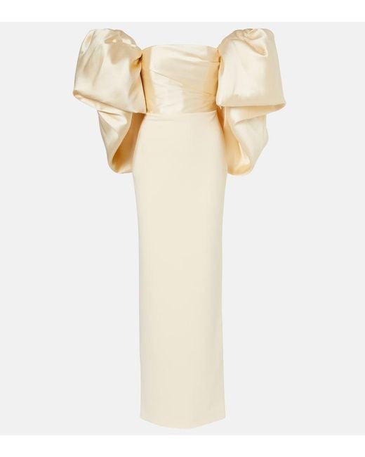 Solace London White Floris Strapless Satin And Crepe Gown