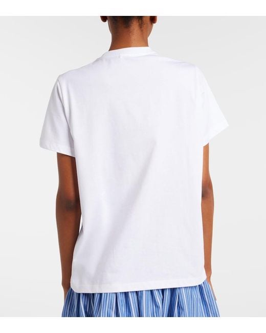 Ganni White Logo Embellished Cotton Jersey T-Shirt