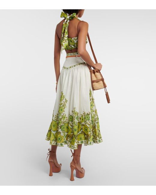 ALÉMAIS Green Wallis Floral Linen Midi Skirt