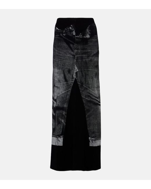 Jean Paul Gaultier Black Trompe L'Oil Jersey Maxi Skirt