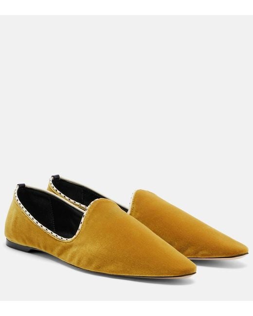 Totême Yellow Velvet Slip-On Shoes