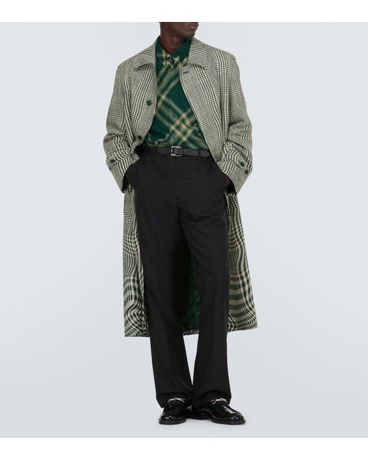 Burberry Green Check Wool Shirt for men