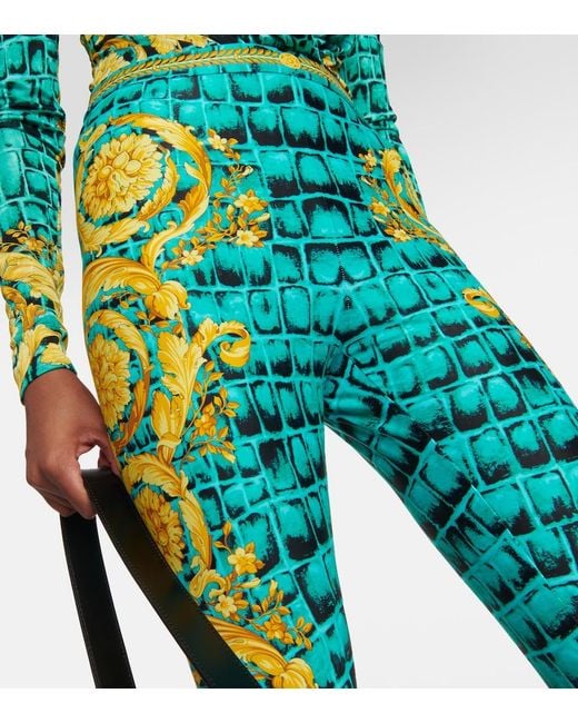 Versace Blue Regalia Baroque Jersey Leggings
