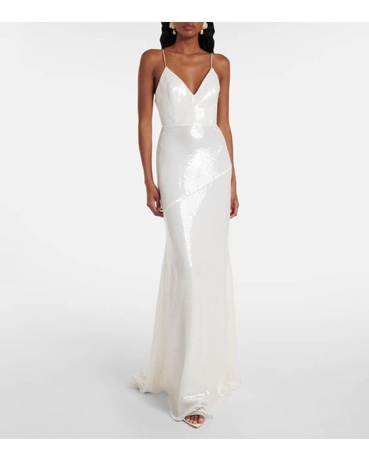 Alex Perry White Bridal Sequined Gown