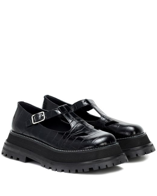 Burberry Black Embossed Leather T-bar Shoes