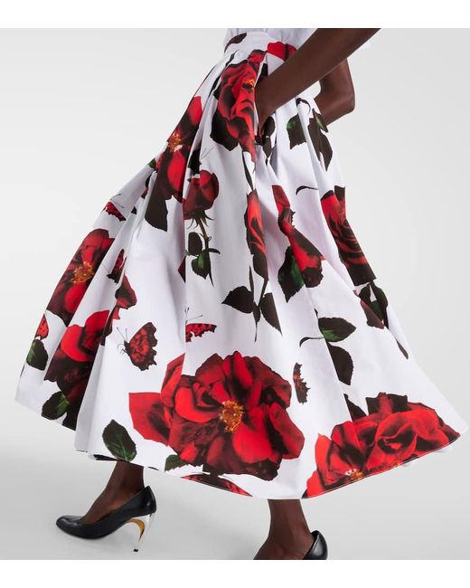 Falda midi plisada de algodon floral Alexander McQueen de color Red