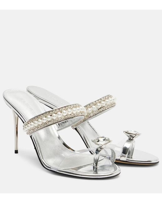 Mach & Mach White Diamond Of Elizabeth 95 Leather Mules