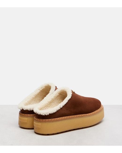 Prada Brown Evolve Shearling-Trimmed Suede Platform Mules