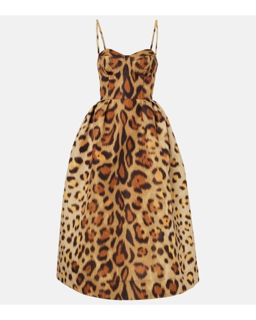 Oscar de la Renta Metallic Animal-Print Faille Bustier Dress