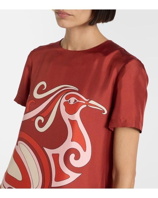 LaDoubleJ Red Swing Feather-Trimmed Silk Maxi Dress