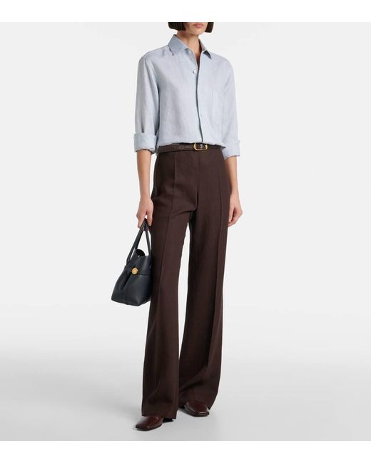 Loro Piana Brown Timi Linen Crepe Flared Pants