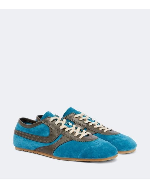 Dries Van Noten Blue Leather-Trimmed Suede Sneakers for men