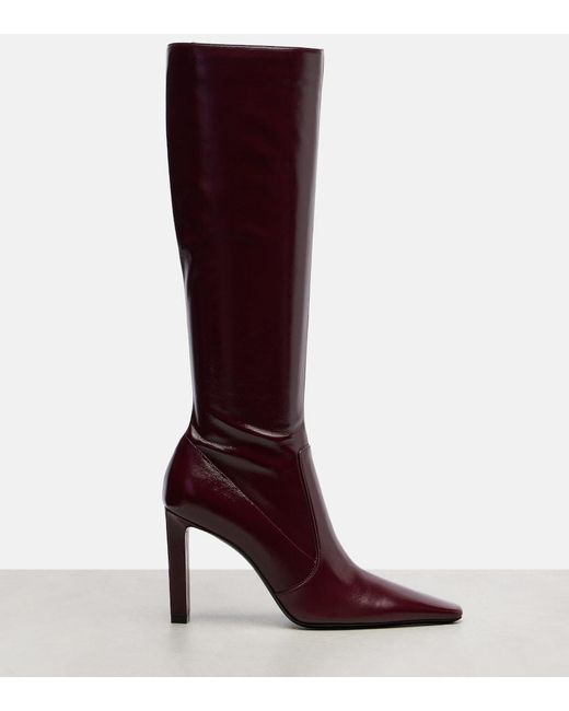 Saint Laurent Red Francoise 95 Leather Knee-High Boots