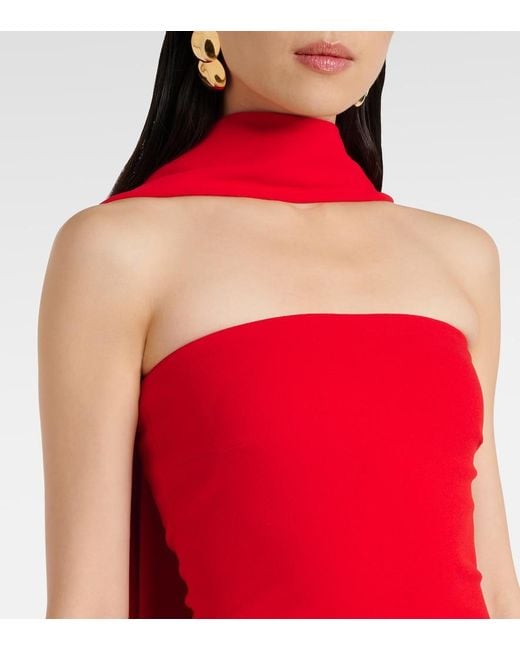 Solace London Red Ainhoa Scarf-Detail Crepe Gown