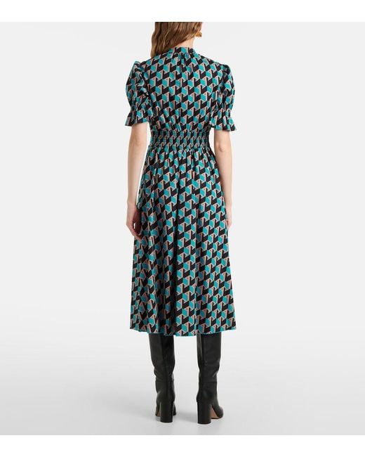 Diane von Furstenberg Green Erica Printed Cotton Midi Dress