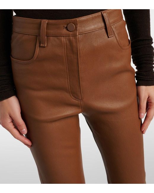 Joseph Brown Cropped Leather Bootcut Pants