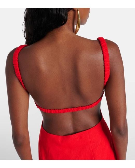 Sir Red Primrose Ruched Linen Maxi Dress